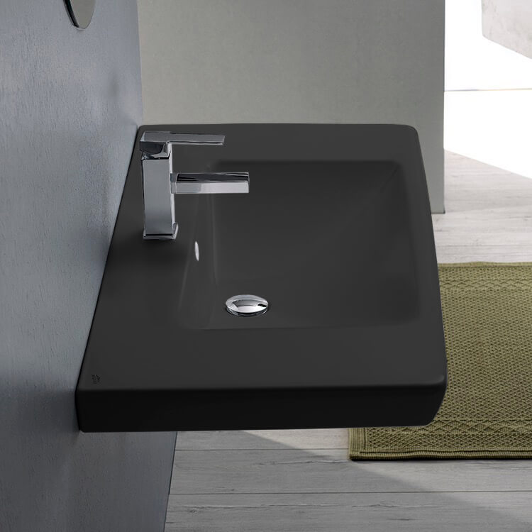 CeraStyle 068107-U-97-One Hole Rectangle Matte Black Ceramic Wall Mounted or Drop In Sink